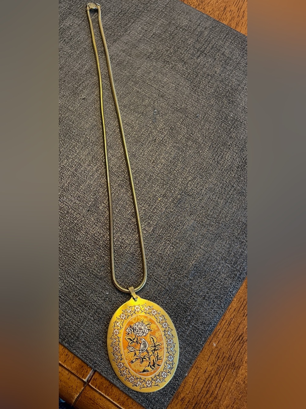 Reed & Barton Gold Floral Enamel Medallion Necklace